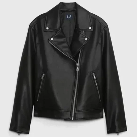NWOT Gap Vegan Faux-Leather Black Moto Motorcycle Jacket Size XS 🖤 - Picture 1 of 7